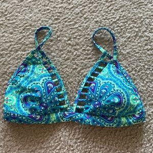 Hollister swim top size XS flower embroidered blue tie-dye